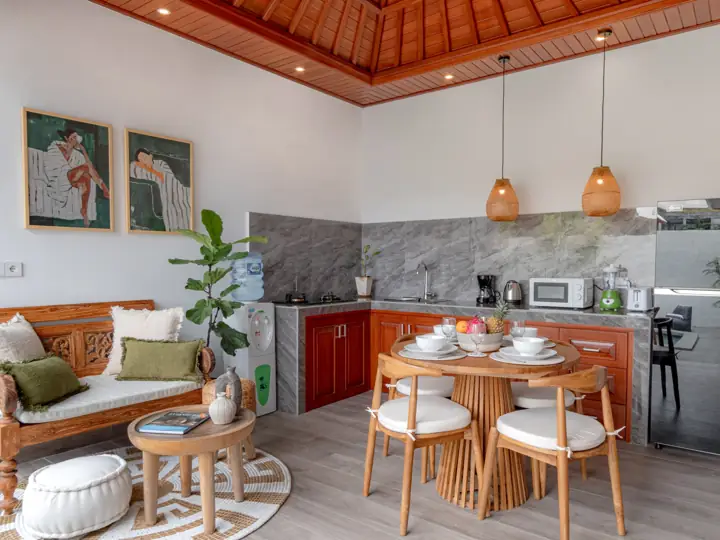 Dining table and kitchen